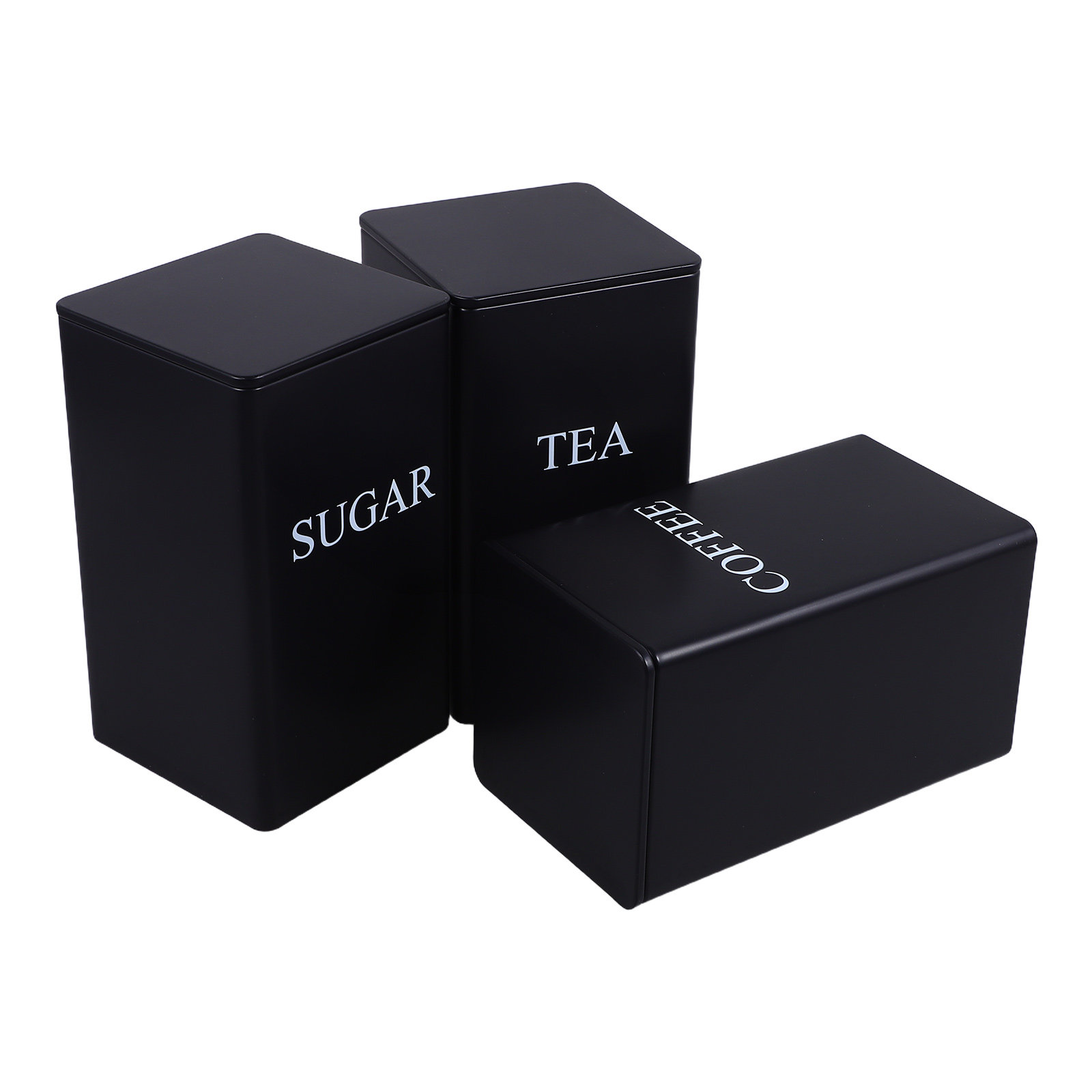3 recipientes de metal pretos  - Coffee Tea Sugar avaliação e preço